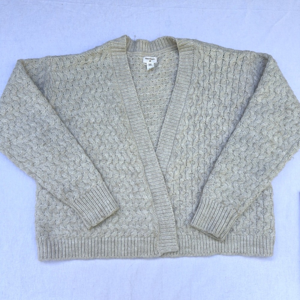 World Market Open Cardigan Womens One Size Beige Aran Fisherman Style Jumper